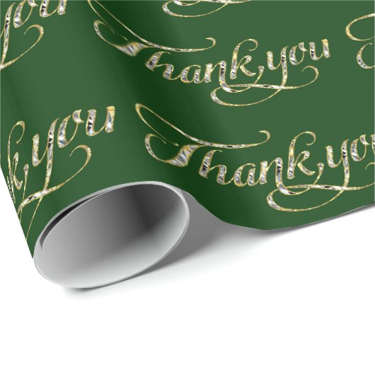 Faux Gold Glitter en Green Bedankt Pattern Cadeaupapier (Rol Hoek)
