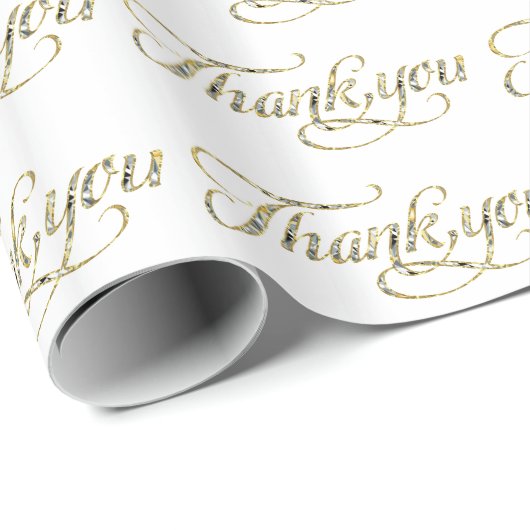 Faux Gold Glitter en White Hartelijk dank Patroon Cadeaupapier (Rol Hoek)