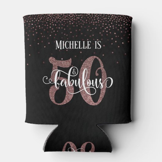 Faux Gold Glitter Feestelijke 50 & Fabulous Verjaa Blikjeskoeler (Achterkant)