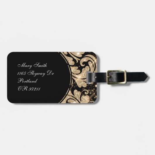Faux Gold Glitter Floral Swirl Bagagelabel (Voorkant horizontaal)