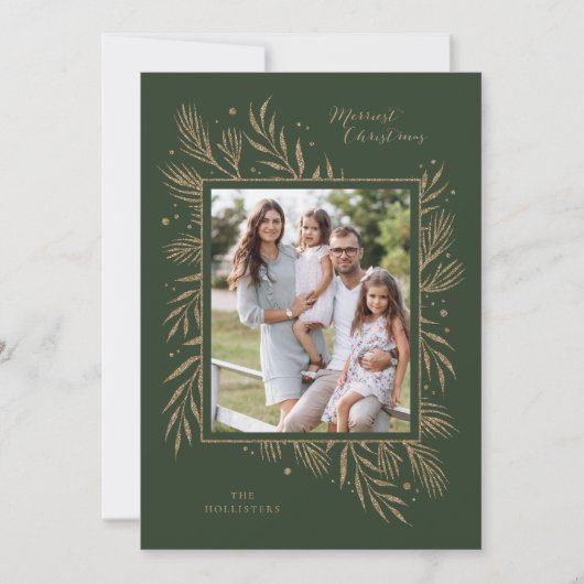 Faux Gold Glitter Foliage Kerstvakantie Kaart (Voorkant)