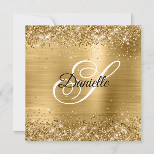 Faux Gold Glitter Folie Monogram 50e verjaardag Kaart (Achterkant)
