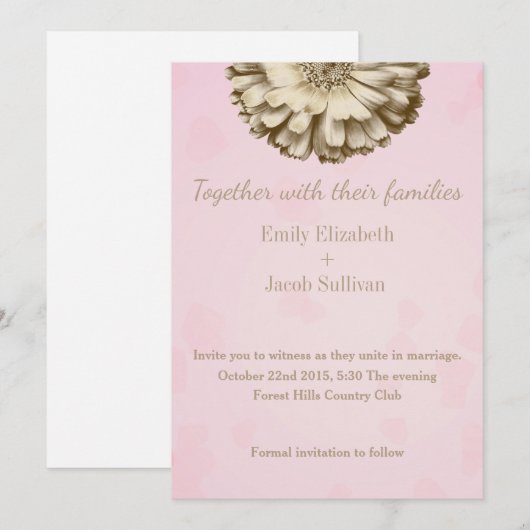 Faux Gold Glitter Folie - Zonnebloem geïnspireerd Save The Date (Voorkant / Achterkant)