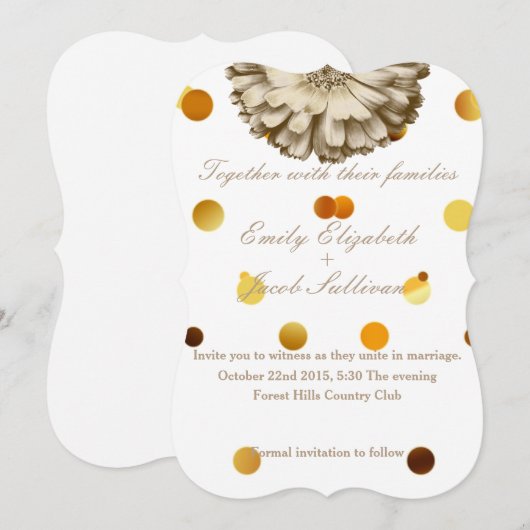 Faux Gold Glitter Folie - Zonnebloem geïnspireerd Save The Date (Voorkant / Achterkant)