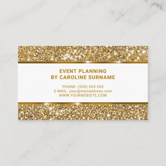 Faux Gold Glitter Glam Chique Glitter Event Planne Visitekaartje (Achterkant)
