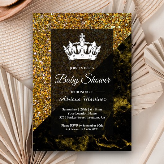Faux Gold Glitter Gold Marble Baby shower Kaart