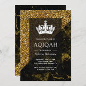 Faux Gold Glitter Goud Marmer Aqeeqah | Aqiqah Kaart (Voorkant / Achterkant)