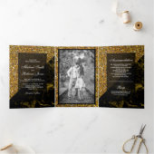 Faux Gold Glitter Goud Marmer Bruiloft Foto Drieluik Uitnodiging (Binnen)