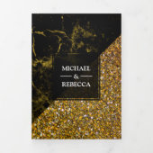 Faux Gold Glitter Goud Marmer Bruiloft Foto Drieluik Uitnodiging (Cover)