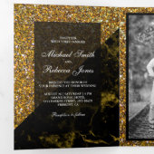 Faux Gold Glitter Goud Marmer Bruiloft Foto Drieluik Uitnodiging (Binnenzijde eerst)