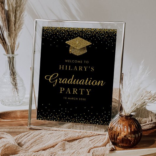 Faux gold glitter graduparty welkomstbord poster
