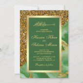 Faux Gold Glitter Groen Marmer Moslim Bruiloft Kaart (Voorkant)