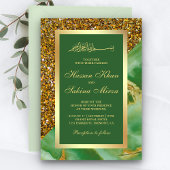 Faux Gold Glitter Groen Marmer Moslim Bruiloft Kaart