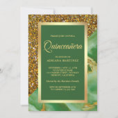 Faux Gold Glitter Groen Marmer Quinceanera Kaart (Voorkant)