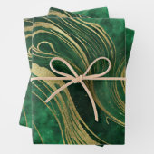 Faux Gold Glitter Groen Marmer Swirls AI Art Inpakpapier Vel (In situ)