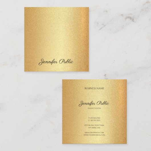 Faux Gold Glitter Hand Script Tekst Kalligrafie To Vierkante Visitekaartje (Voorkant / Achterkant)