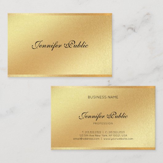 Faux Gold Glitter Handschrift Elegante kalligrafie Visitekaartje (Voorkant / Achterkant)