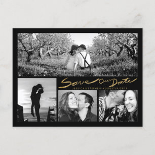 Faux Gold Glitter Handwrite Save Our Date Briefkaa Aankondigingskaart