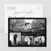 Faux Gold Glitter Handwrite Save Our Date Briefkaa Aankondigingskaart (Voorkant / Achterkant)