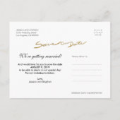 Faux Gold Glitter Handwrite Save Our Date Briefkaa Aankondigingskaart (Achterkant)