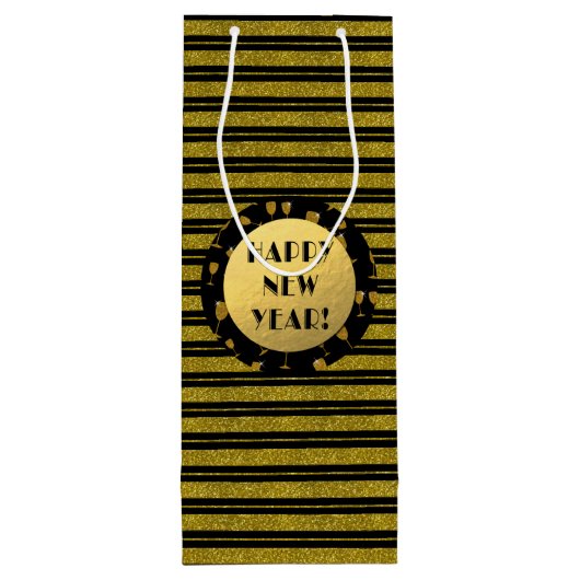 Faux Gold Glitter, Happy New Year Wine, Glossy Wijn Cadeautas (Achterkant)