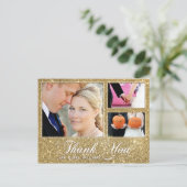 Faux Gold Glitter Hartelijk dank 3 Foto Briefkaart (Staand voorkant)