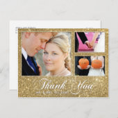 Faux Gold Glitter Hartelijk dank 3 Foto Briefkaart (Voorkant / Achterkant)