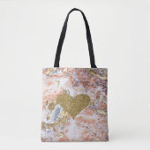 Faux Gold Glitter Heart Cool Gold Marble Texture Tote Bag (Voorkant)