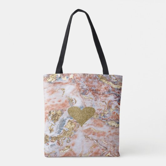 Faux Gold Glitter Heart Cool Gold Marble Texture Tote Bag (Achterkant)