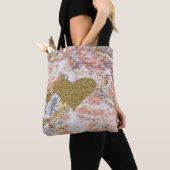 Faux Gold Glitter Heart Cool Gold Marble Texture Tote Bag (Dichtbij)