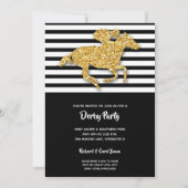 Faux Gold Glitter Horse & Stripes Derby Uitnodigin (Voorkant)