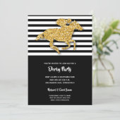 Faux Gold Glitter Horse & Stripes Derby Uitnodigin (Staand voorkant)