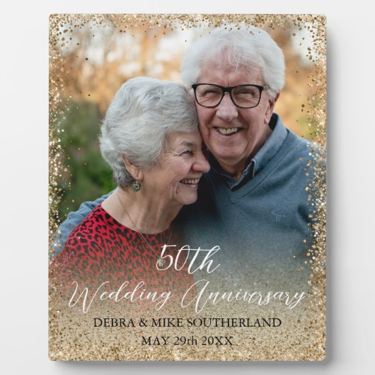 Faux Gold Glitter Jubileum 50th Wedding Fotoplaat (Voorkant)