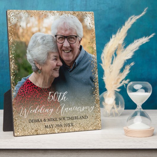 Faux Gold Glitter Jubileum 50th Wedding Fotoplaat (Zijkant)