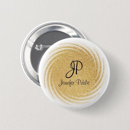 Faux Gold Glitter Kijk Monogramed Sjabloon Ronde Button 5,7 Cm (Voorkant /achterkant)