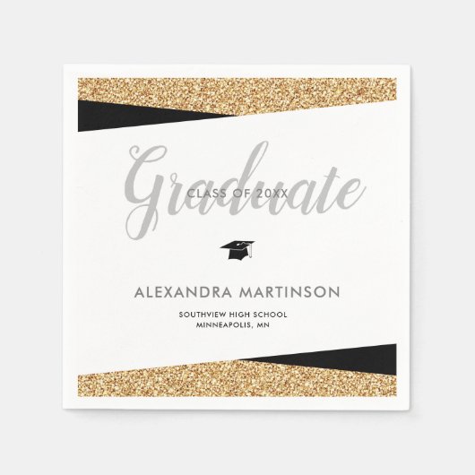 Faux Gold Glitter Klasse van 2025 Afstuderen Servet (Voorkant)