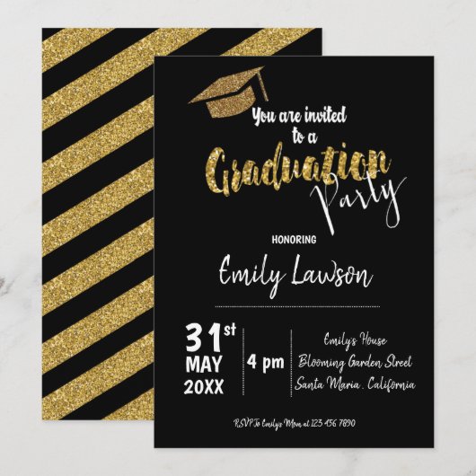 Faux Gold Glitter Klasse van 2025 Graduation Party Kaart (Voorkant / Achterkant)