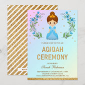Faux Gold Glitter Leuk Blauw Prinses Aqiqah Kaart (Voorkant / Achterkant)