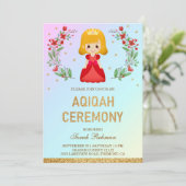 Faux Gold Glitter Leuke Rode Prinses Aqiqah Kaart (Staand voorkant)
