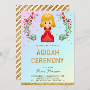 Faux Gold Glitter Leuke Rode Prinses Aqiqah Kaart
