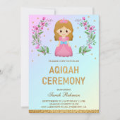Faux Gold Glitter Leuke Roze Prinses Aqiqah Kaart (Voorkant)