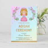 Faux Gold Glitter Leuke Roze Prinses Aqiqah Kaart (Staand voorkant)