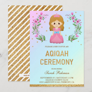 Faux Gold Glitter Leuke Roze Prinses Aqiqah Kaart