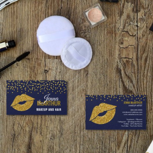 Faux Gold Glitter Lips en Confetti Makeup Artist Visitekaartje
