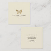 Faux Gold Glitter logo Vlinder Vierkante Visitekaartje (Voorkant / Achterkant)