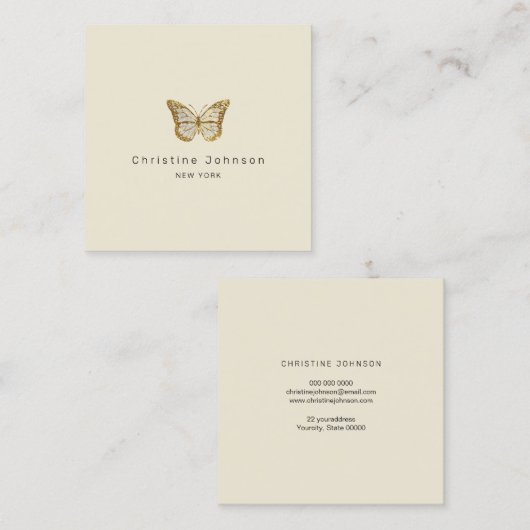 Faux Gold Glitter logo Vlinder Vierkante Visitekaartje (Voorkant / Achterkant)