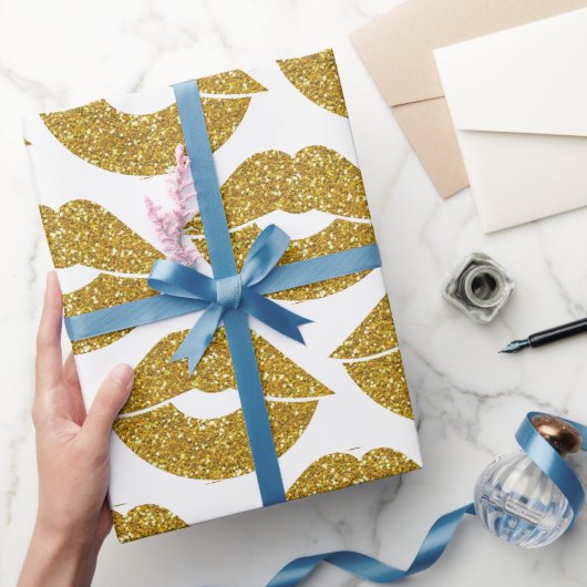 Faux Gold Glitter Look Lips Patroon Cadeaupapier (Geschenken)