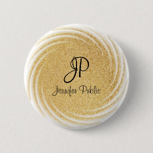 Faux Gold Glitter look Monogram Sjabloon Elegant Ronde Button 5,7 Cm