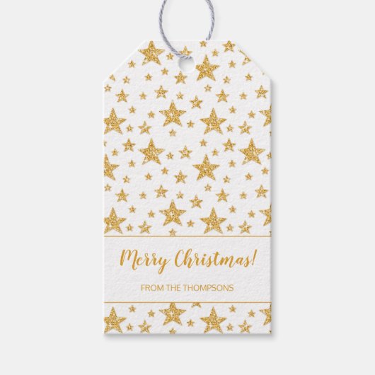 Faux Gold Glitter-look Stars Vrolijk kerstfeest Cadeaulabel (Voorkant)