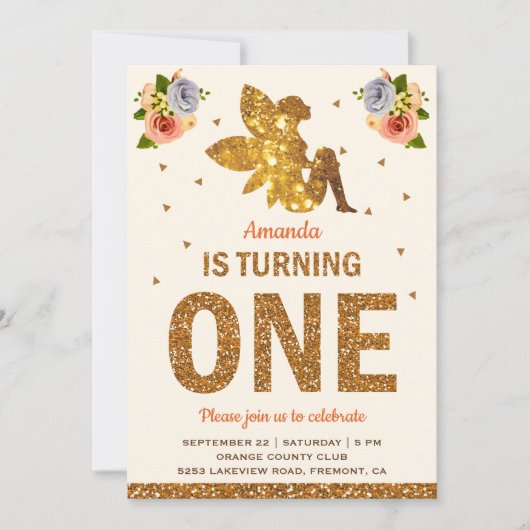 Faux Gold Glitter Magische Fairy 1e Verjaardagsfee Kaart (Voorkant)